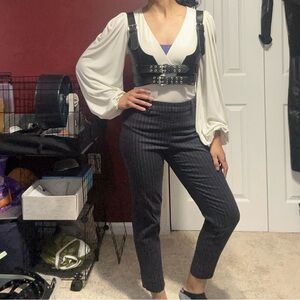 Navy Pinstripe Capri Pants